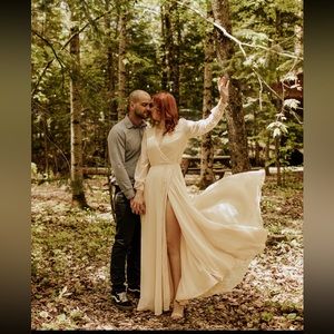 Lulu’s Flowy My Whole Heart Cream Long Sleeve Wrap Maxi Dress